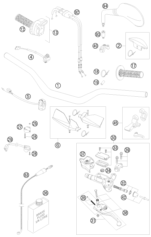 vue éclatée guidon, armatures - ktm 250 exc-f six days eu 2009