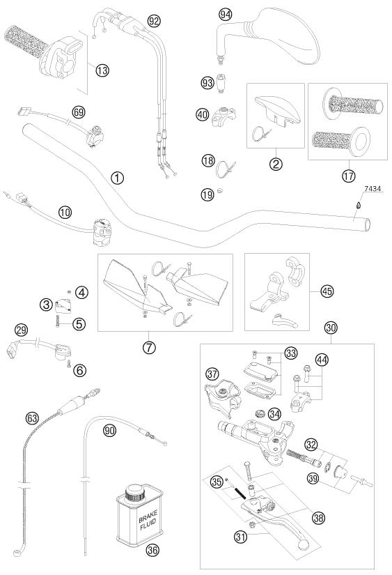 vue éclatée guidon, armatures - ktm 250 exc-f six days eu 2010