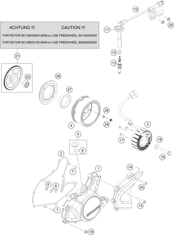 vue éclatée système de allumage - ktm 125 duke de 2011