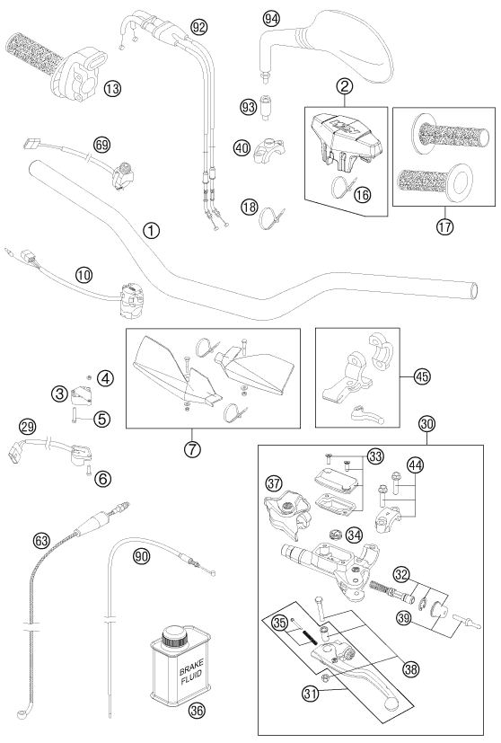 vue éclatée guidon, armatures - ktm 250 exc-f six days eu 2011