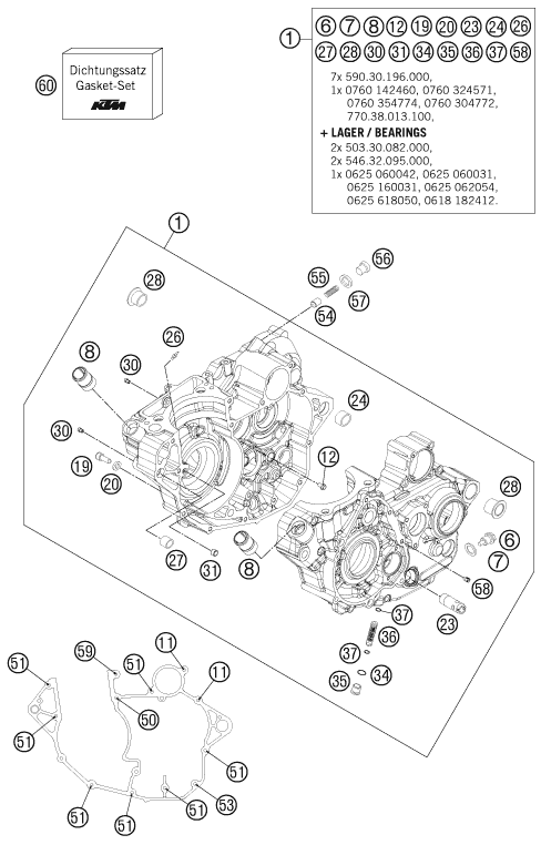 vue éclatée carter moteur - ktm 250 exc-f eu 2012