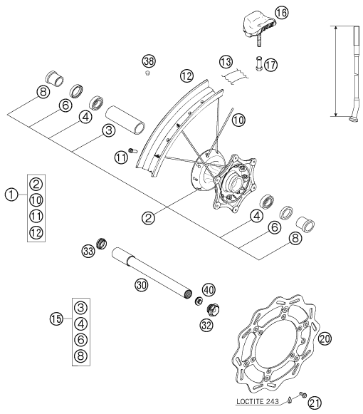 vue éclatée roue avant - ktm 250 sxs-f eu 2007
