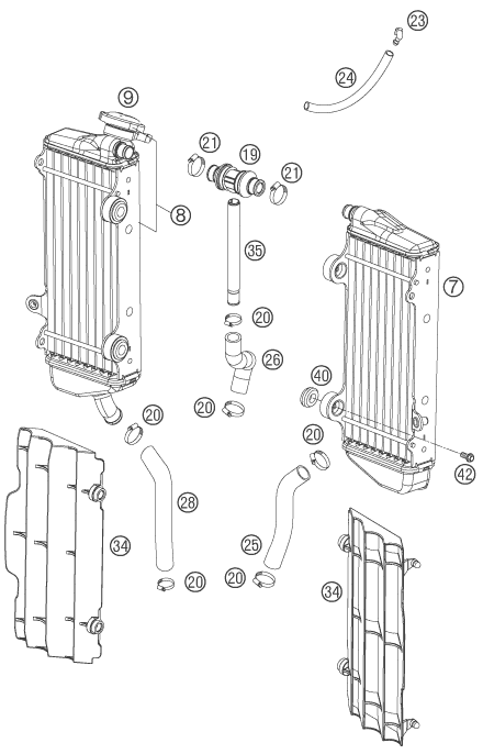 vue éclatée système de refroidissement - ktm 250 sxs-f eu 2007