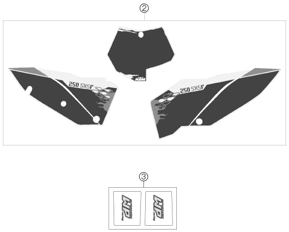vue éclatée kit déco - ktm 250 sxs-f eu 2008