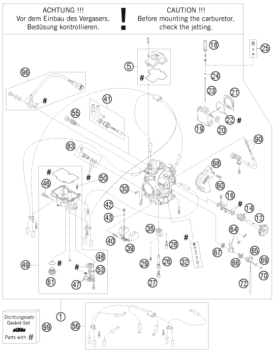 vue éclatée carburateur - ktm 250 sxs-f eu 2008