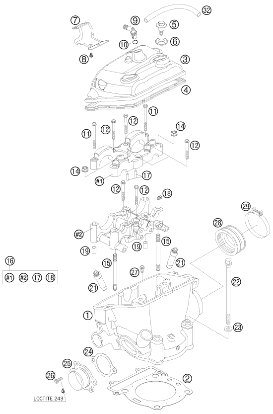 vue éclatée culasse - ktm 250 sxs-f eu 2008