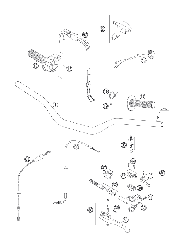 vue éclatée guidon, armatures - ktm 250 sx-f eu 2006