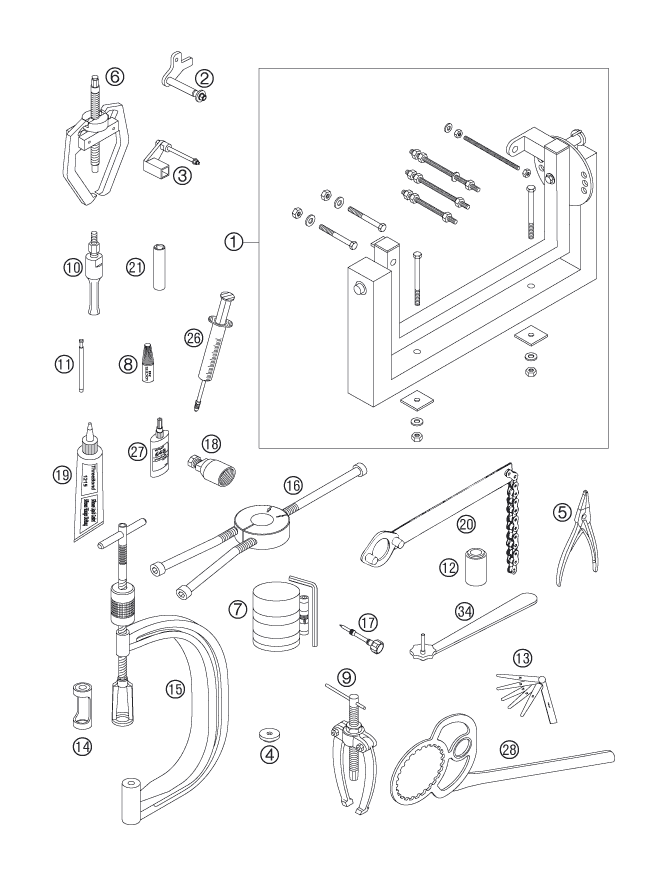 vue éclatée outils spéciaux moteur - ktm 250 sx-f eu 2006