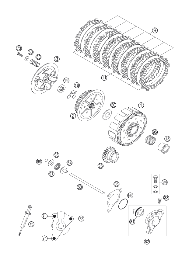 vue éclatée embrayage - ktm 250 sx-f eu 2006