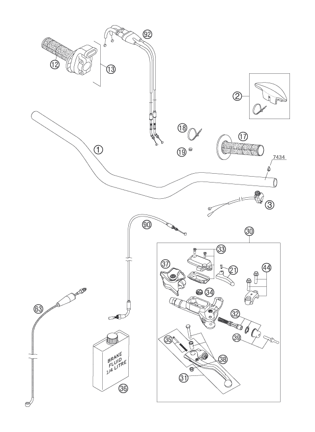 vue éclatée guidon, armatures - ktm 250 sx-f eu 2007