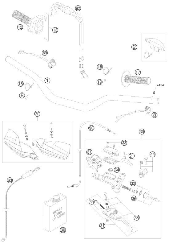 vue éclatée guidon, armatures - ktm 250 sx-f eu 2009
