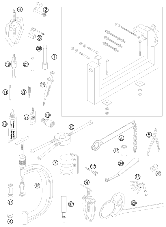 vue éclatée outils spéciaux moteur - ktm 250 sx-f eu 2009