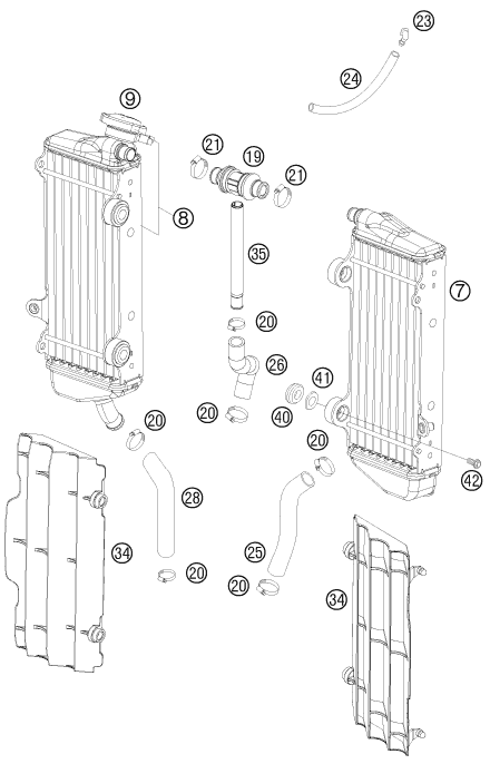 vue éclatée système de refroidissement - ktm 250 sx-f eu 2009