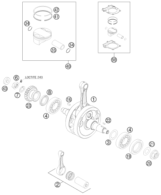 vue éclatée vilebrequin, piston - ktm 250 sx-f eu 2009