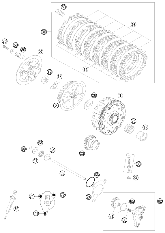 vue éclatée embrayage - ktm 250 sx-f eu 2009