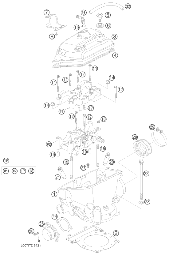 vue éclatée culasse - ktm 250 sx-f eu 2009