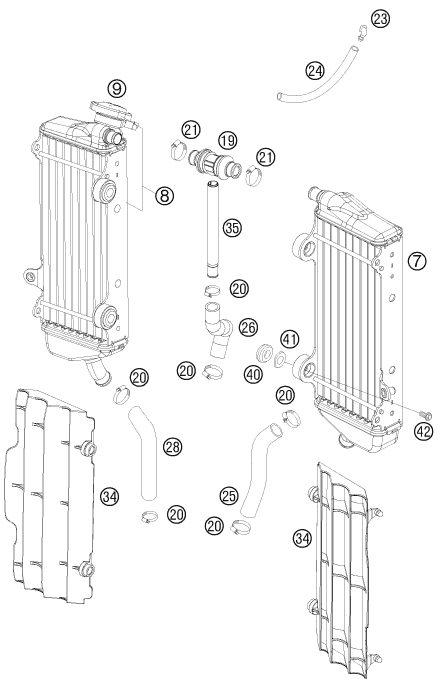 vue éclatée système de refroidissement - ktm 250 sx-f eu 2010