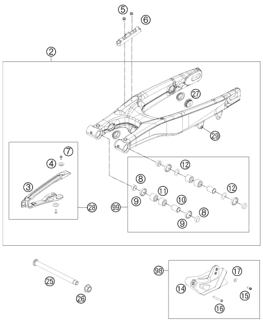vue éclatée bras oscillant - ktm 250 sx-f eu 2011