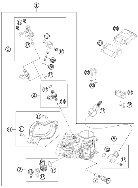 vue éclatée corps du clapet d'étranglement - ktm 250 sx-f eu 2011
