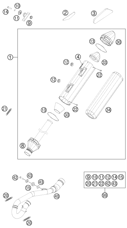 vue éclatée système d'echappement - ktm 250 sx-f eu 2012