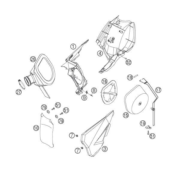 vue éclatée filtre à air - ktm 250 xcf-w za 2007
