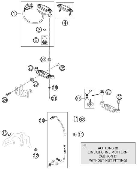 vue éclatée instruments / système de verrouillage - ktm 250 xcf-w za 2007