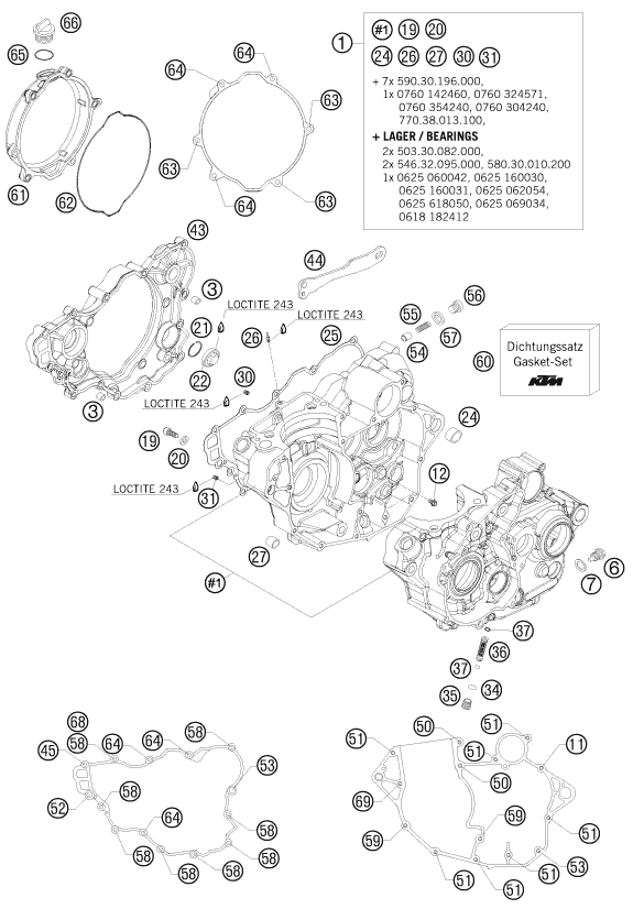 vue éclatée carter moteur - ktm 250 xcf-w za 2008