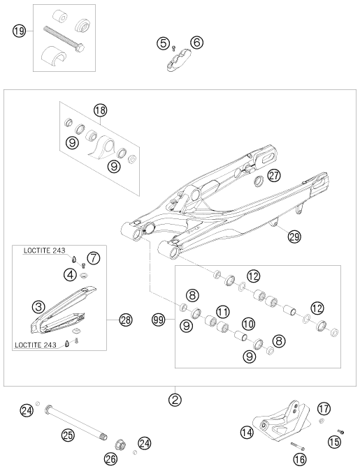 vue éclatée bras oscillant - ktm 250 xcf-w za 2009
