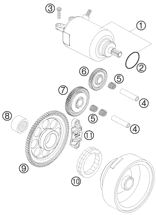 vue éclatée démarreur électrique - ktm 250 xcf-w za 2010