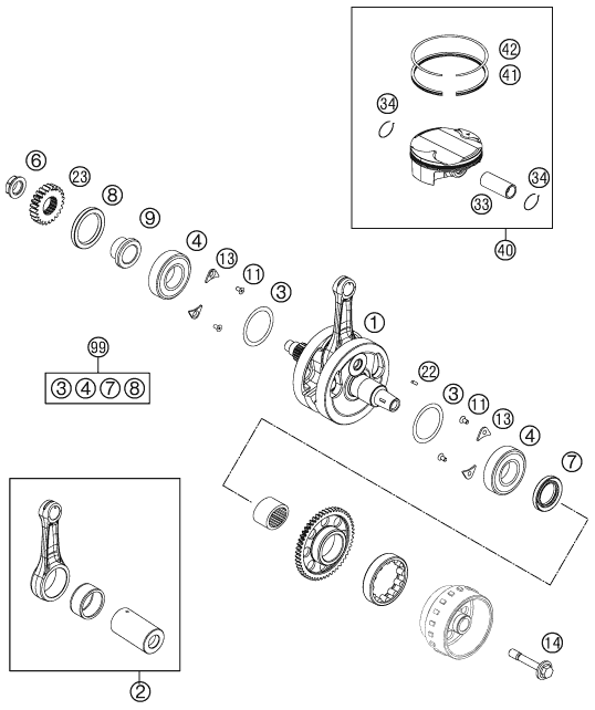 vue éclatée vilebrequin, piston - ktm 350 sx-f eu 2011