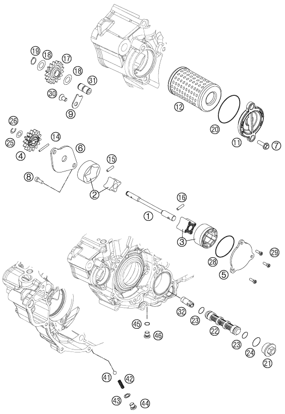 vue éclatée système de lubrification - ktm 350 sx-f eu 2011