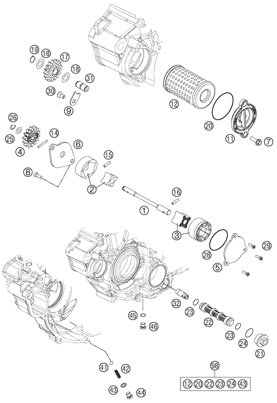 vue éclatée système de lubrification - ktm 350 sx-f eu 2012