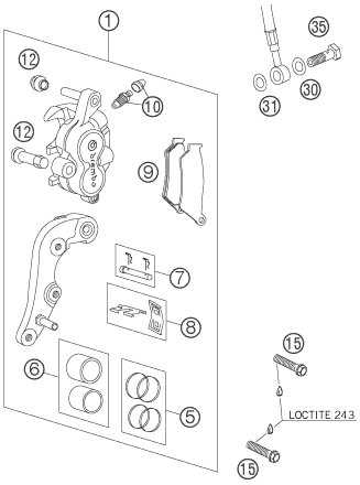 vue éclatée étrier de frein avant - ktm 250 exc racing au 2006