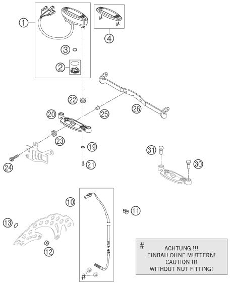 vue éclatée instruments / système de verrouillage - ktm 250 exc racing au 2006