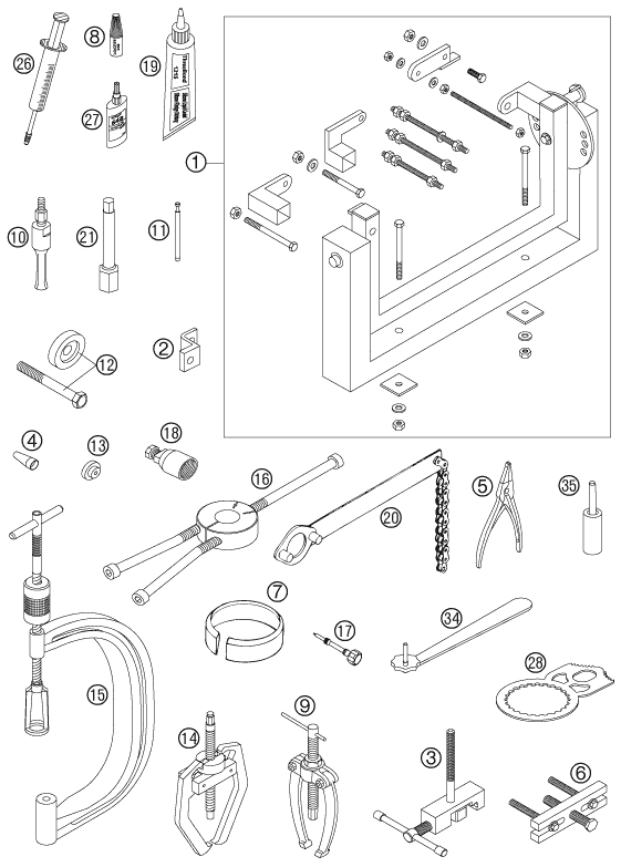 vue éclatée outils spéciaux moteur - ktm 250 exc racing au 2006