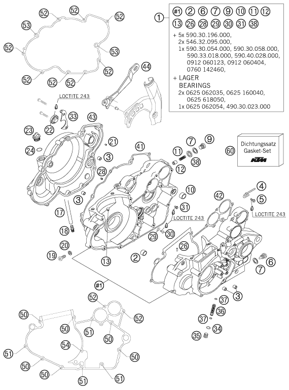 vue éclatée carter moteur - ktm 250 exc racing au 2006
