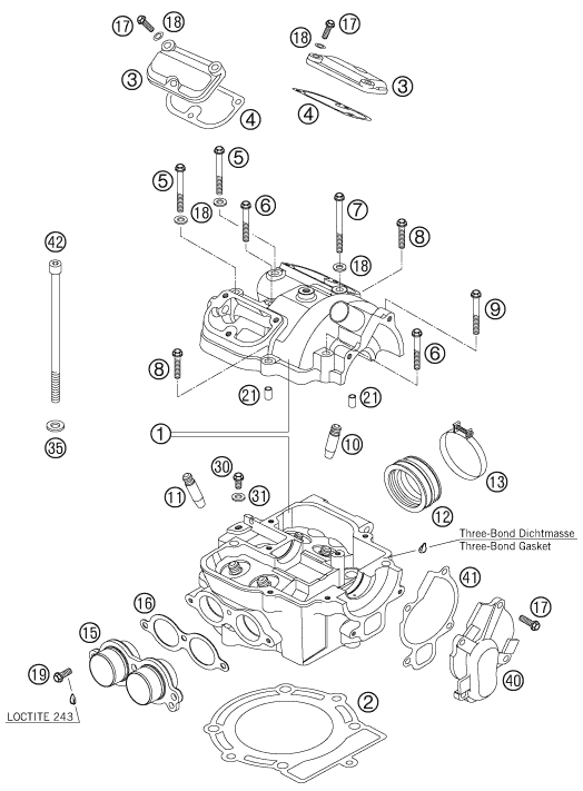 vue éclatée culasse - ktm 250 exc racing au 2006