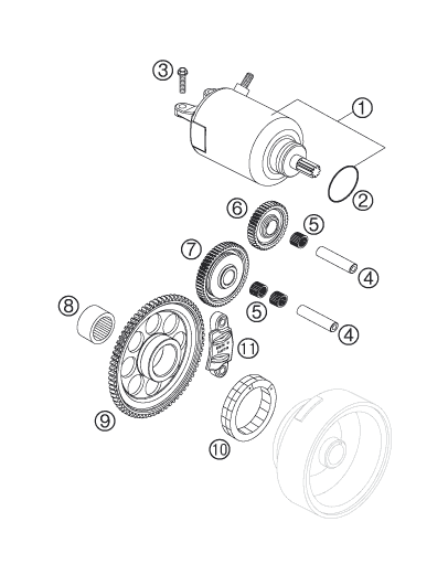vue éclatée démarreur électrique - ktm 250 exc-f au 2007
