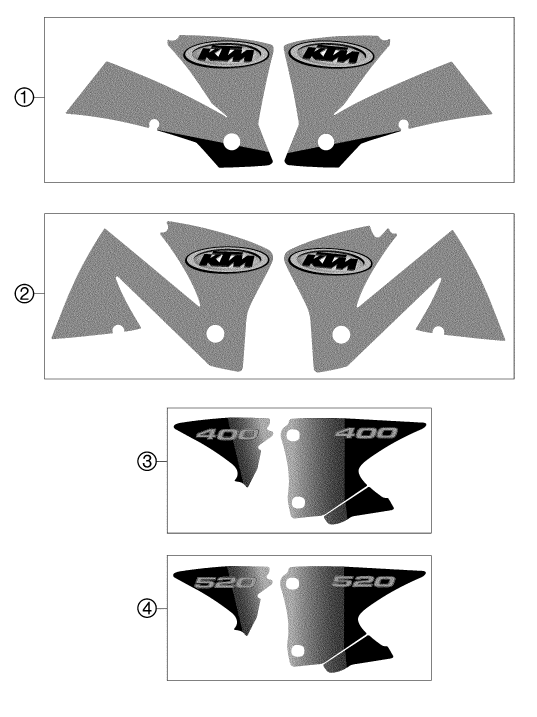 vue éclatée kit déco - ktm 400 sx racing eu 2002