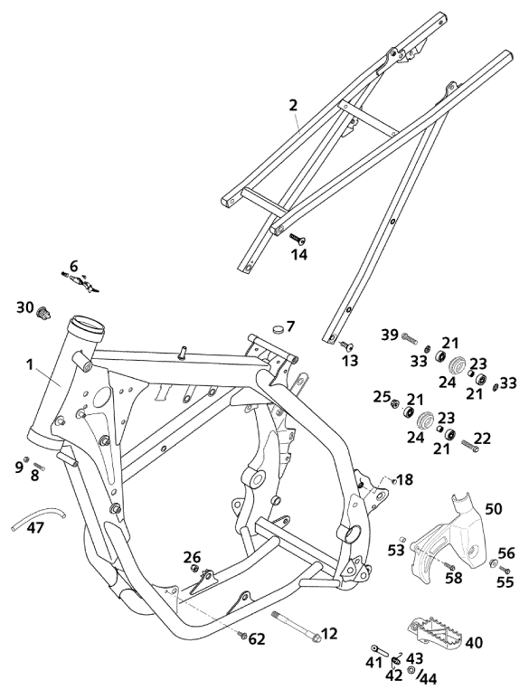 vue éclatée cadre - ktm 400 sx racing eu 2000