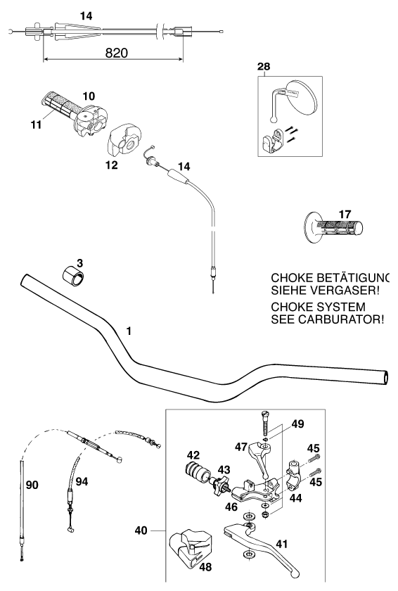 vue éclatée guidon, armatures - ktm 400 sx-c eu 1998