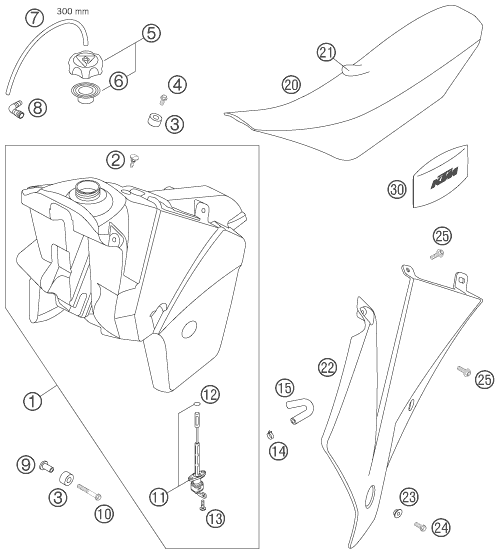 vue éclatée réservoir, selle - ktm 400 exc racing eu 2007