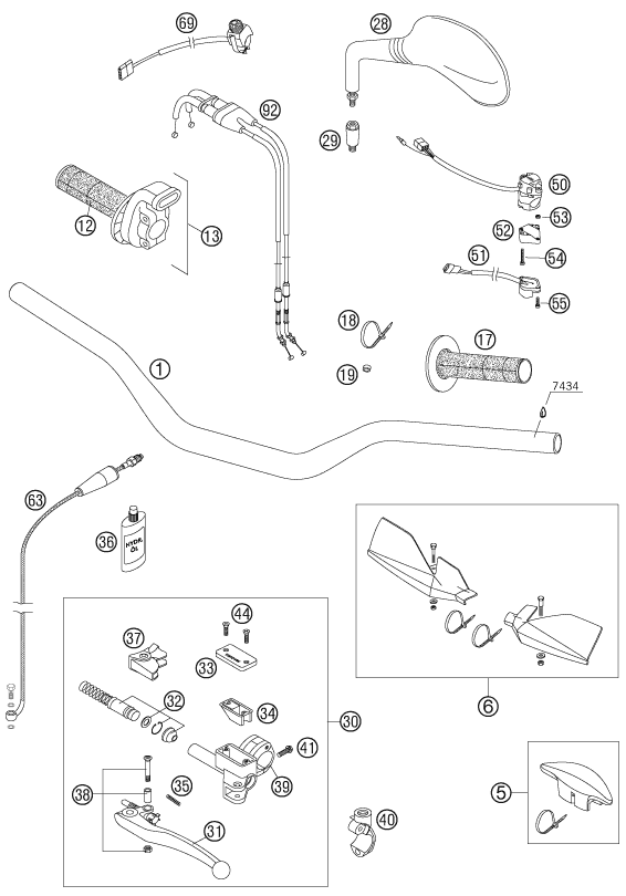 vue éclatée guidon, armatures - ktm 400 exc factory racing eu 2007