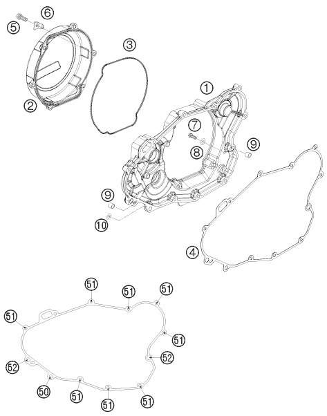 vue éclatée couvercle d’embrayage - ktm 400 exc eu 2009