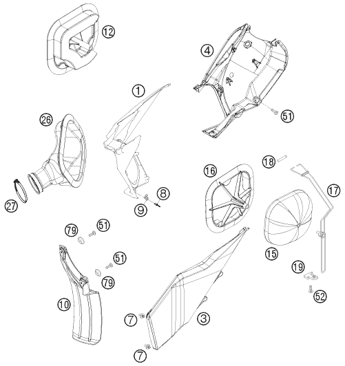 vue éclatée filtre à air - ktm 400 exc eu 2011