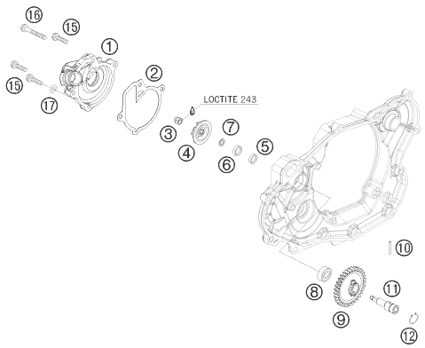 vue éclatée pompe à eau - ktm 400 exc eu 2011