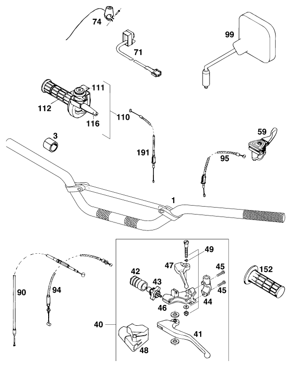vue éclatée guidon, armatures - ktm 400 sup-comp wp 18kw eu 1996