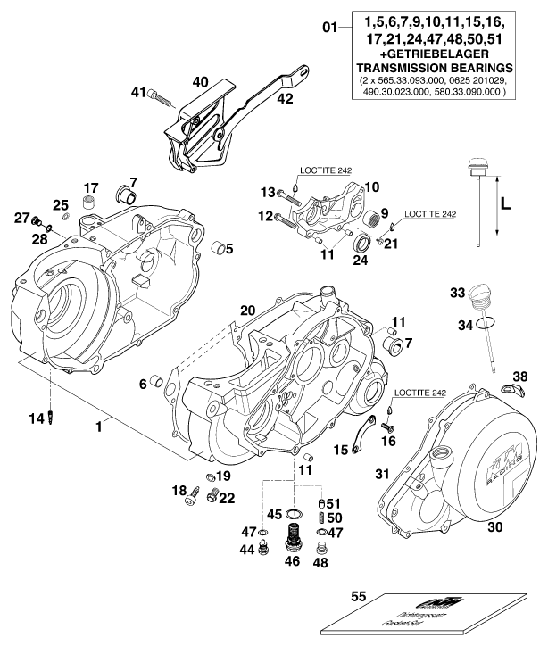 vue éclatée carter moteur - ktm 400 sx-c 20kw eu 1998