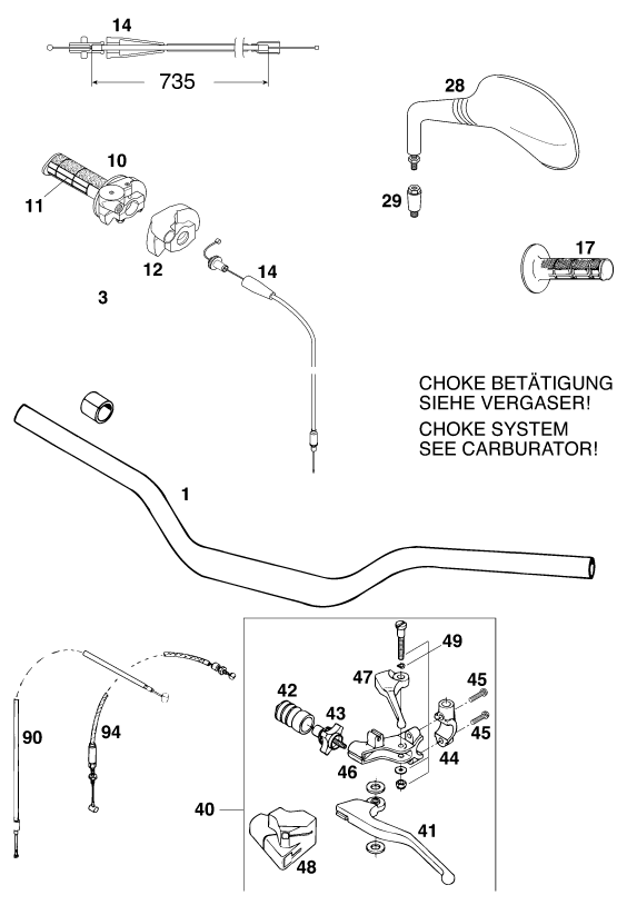 vue éclatée guidon, armatures - ktm 400 sup-comp 20kw eu 1999
