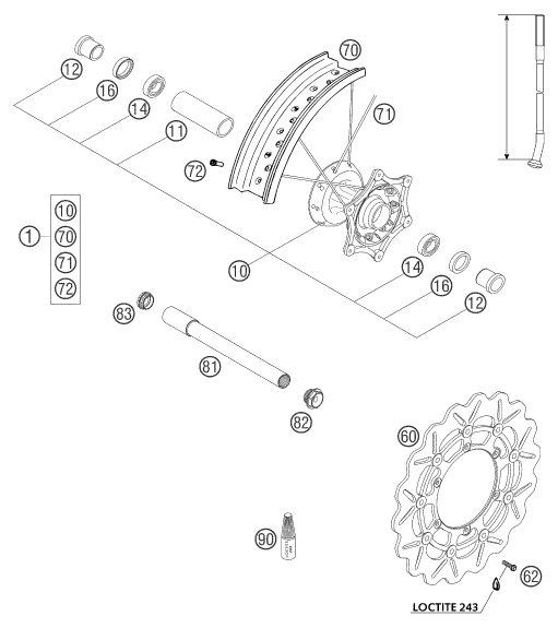 vue éclatée roue avant - ktm 450 smr eu 2004